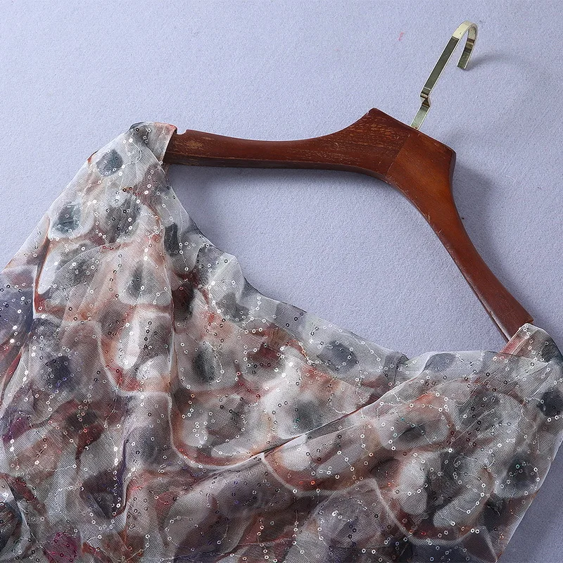 Et Européen Paillettes Gaze Un Imprimé Nouveau Style Printemps Mot Femmes Américain De 2019 À La Robe Mode Led wnqT6XYO