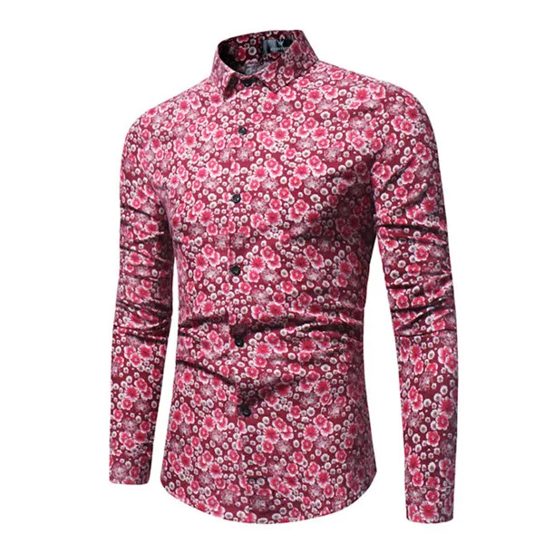 Men's Red Floral Shirt 2018 Brand New Slim Fit Long Sleeve Shirt Men Business Casual Button Down