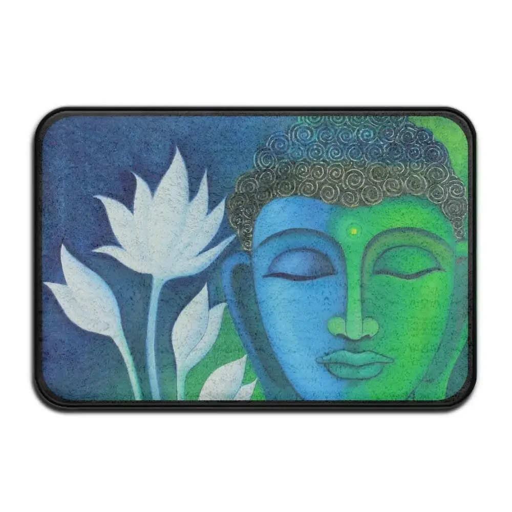 

Asian Buddha Lotus Zen Doormat Outdoor Indoor Rubber Door Mats Thin Non Slip Carpets for Front Door Kitchen Bedroom Garden