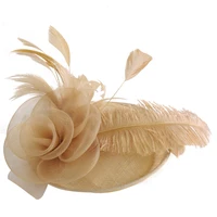 HT1774 High Quality Rose Flower Formal Fedoras Women Elegant Fascinator Yarn Mesh Feather Hair Clips Vintage Ladies Wedding Hats 5