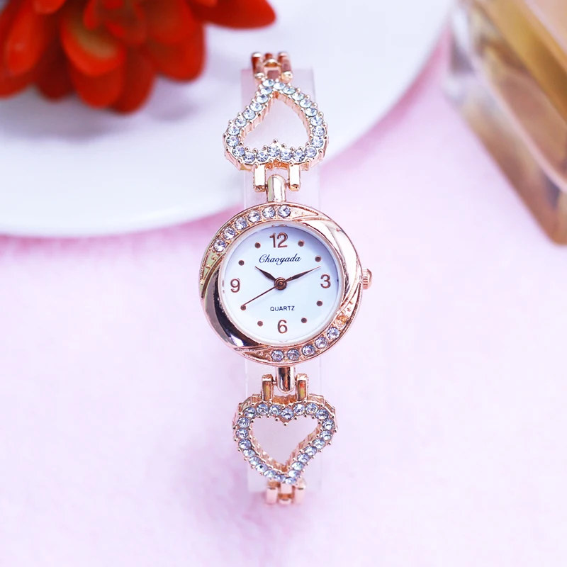 

2018 CYD women girls rose gold love luxury fashion diamond watches female lady dress jewelry quartz hand catenary wristwatches