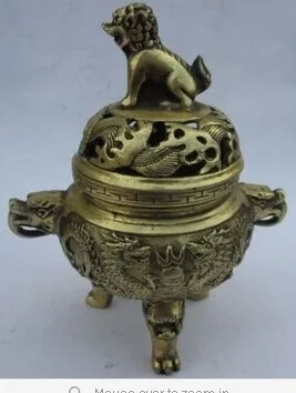 

China daming XuanDe years copper (lion Dragon) triangular censer statue