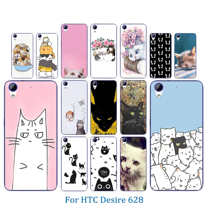Задняя крышка для HTC Desire 628/628 Dual Sim Luck Cat Pattern Мягкая силиконовая полная защита