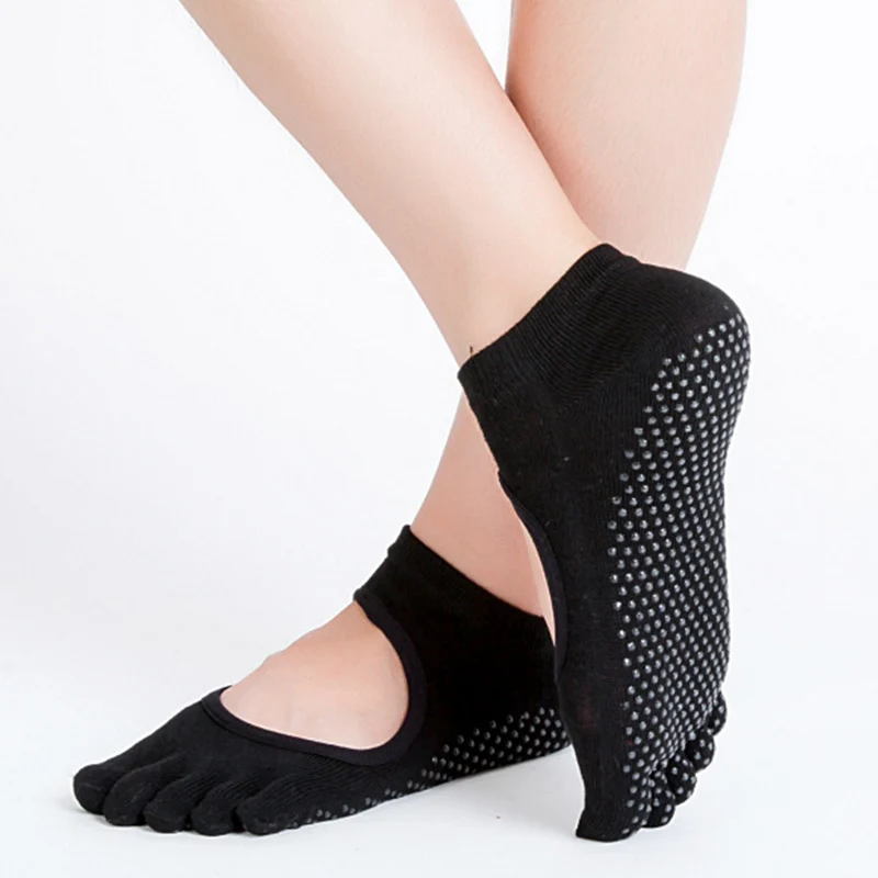 Women Five Toe Socks For Indoor Gym Sport Ballet Dance Pilates Socks Non Slip Backless Exercise