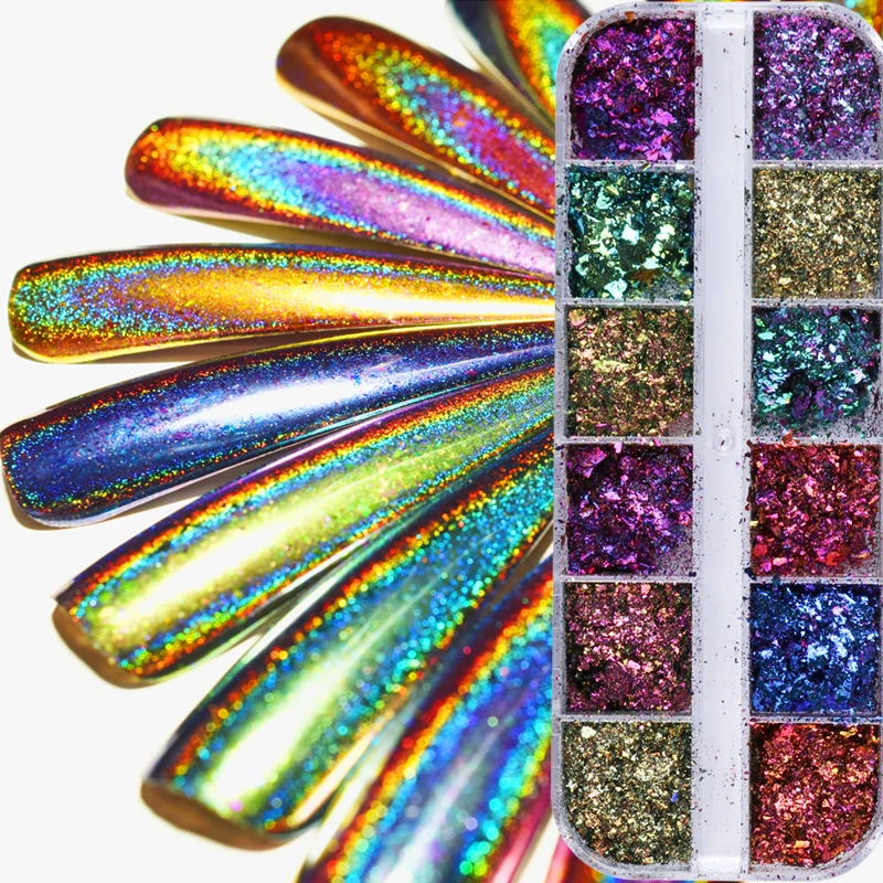 

1 Case Chameleon Sequins Nail Art Glitter Chrome Dazzling Flakes Holo Powder 3D Pigment Paillette Tool Decoration Manicure JIQC