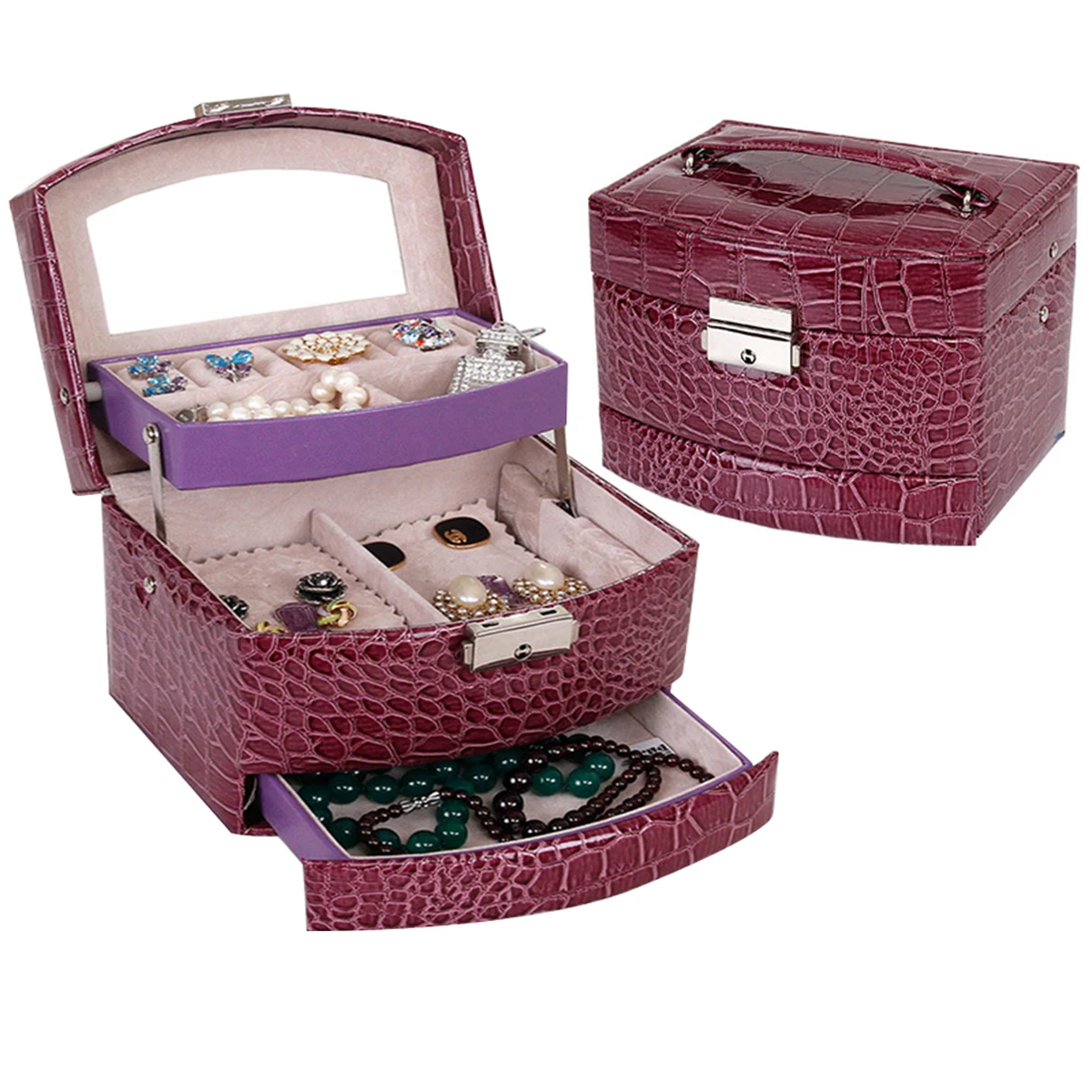 

Laspera Multilayer Automatic Leather Jewelry Box Three-layer Storage Box For Women Earring Ring Cosmetic Organizer Casket