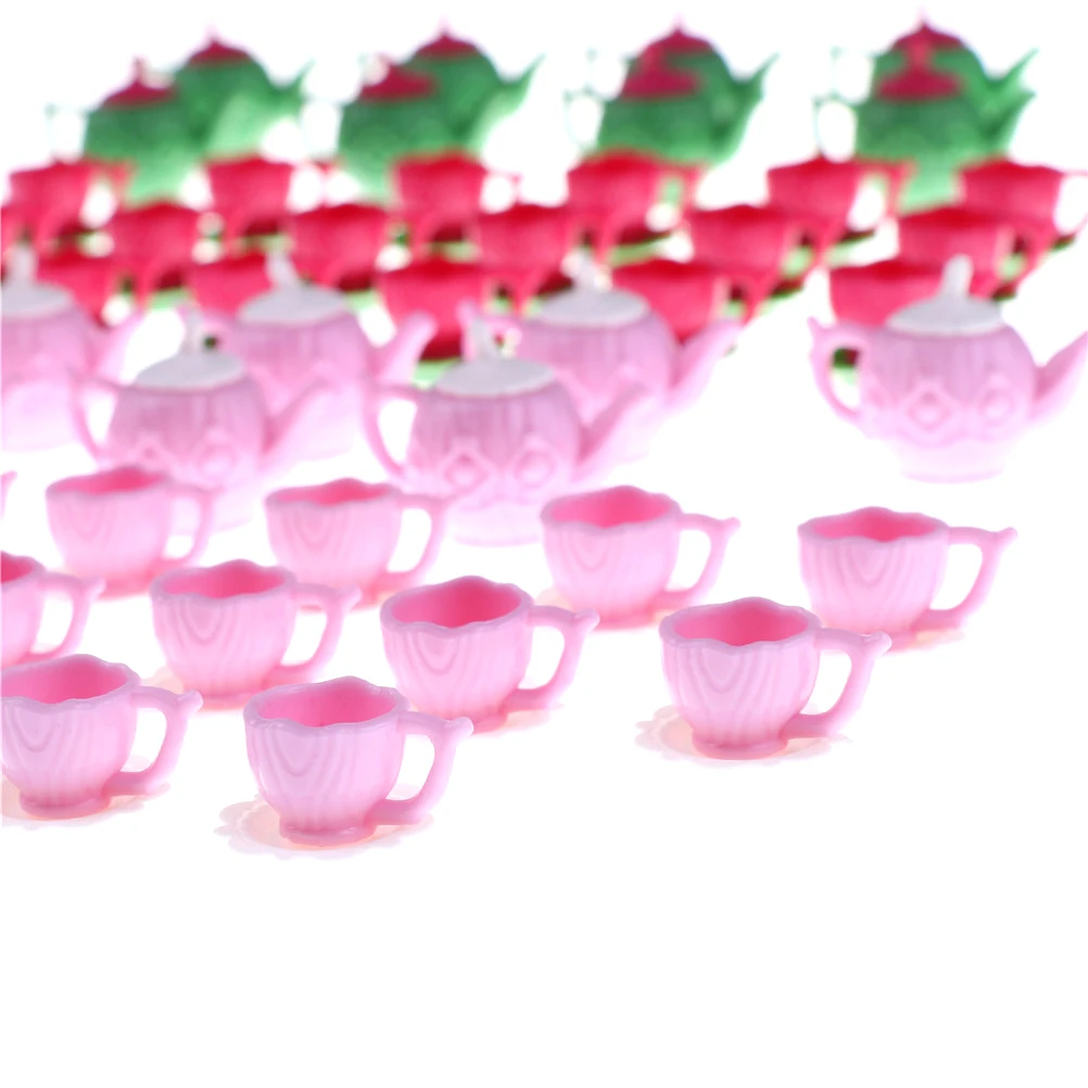 10 Tea Pots +10Tea Cups 1/12 Dollhouse Miniature Plastic Pink Tea Pot