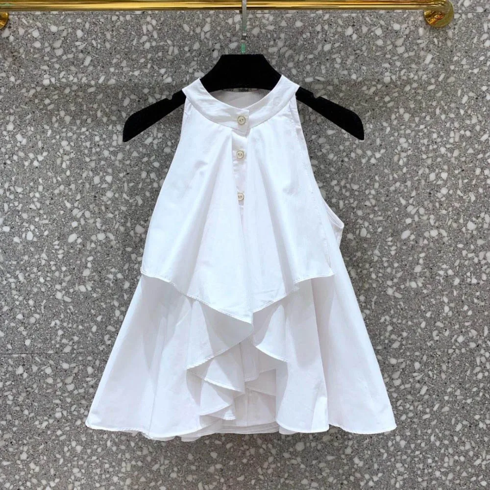 

2019 new ladies fashion sexy sleeves back with pleated solid color top 0514