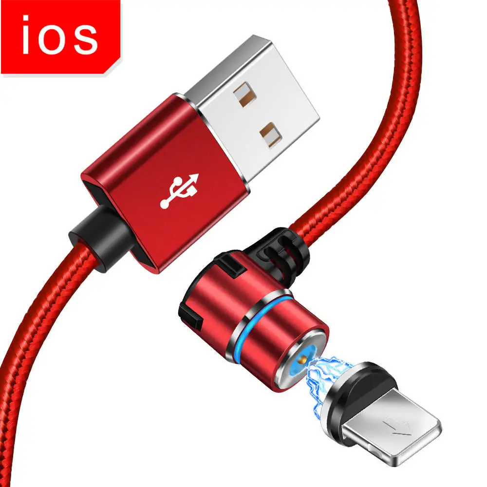 5А Магнитный зарядный USB кабель 90 градусов L type C Micro для освещения IPhone 7 8 X нейлоновая оплетка для XIAOMI samsung S9 3 в 1 - Цвет: Прозрачный