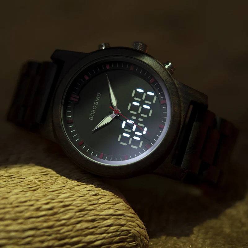BOBO BIRD Men Watches 2018 Luxury Brand LED Digital Quartz Double Display Wood Mens Watch relogio masculino OEM Drop Shipping BOBO BIRD Men Watches 2018 Luxury Brand LED Digital Quartz Double Display Wood Mens Watch relogio masculino OEM Drop Shipping