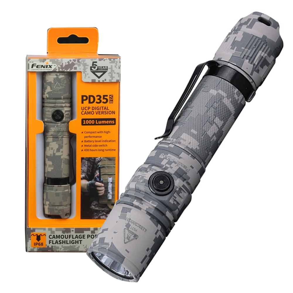 

Fenix PD35 V2.0 (Digital Camo) Edition V2 1000 Lumen CREE XP-L HI V3 LED Tactical Flashlight