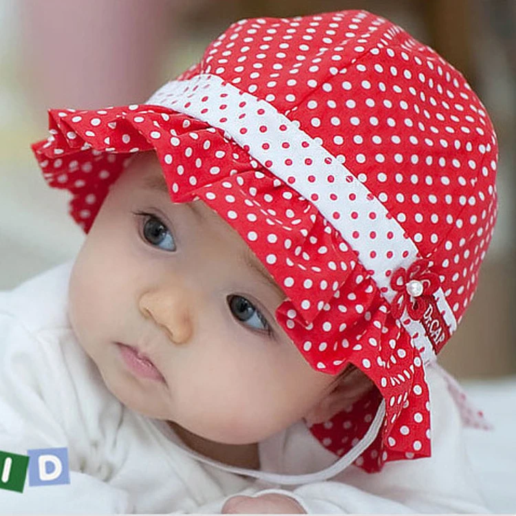 Ratail fashion dot infant baby hats baby girl bow cotton summer sow