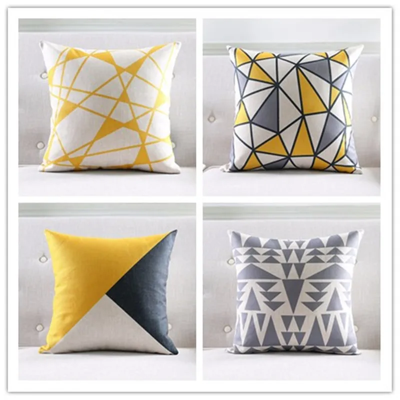 

Modern Geometric Nordic Style Gray Yellow Decorative Pillows Geometric Home Throw Pillow Case