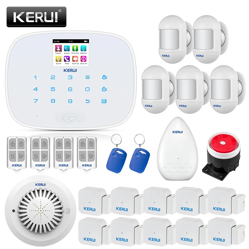 

KERUI G19Home Burglar Alarm Smart Wireless GMS Security Alarm System with Water Leakage Sensor Wired Siren Smoke Motion Detector