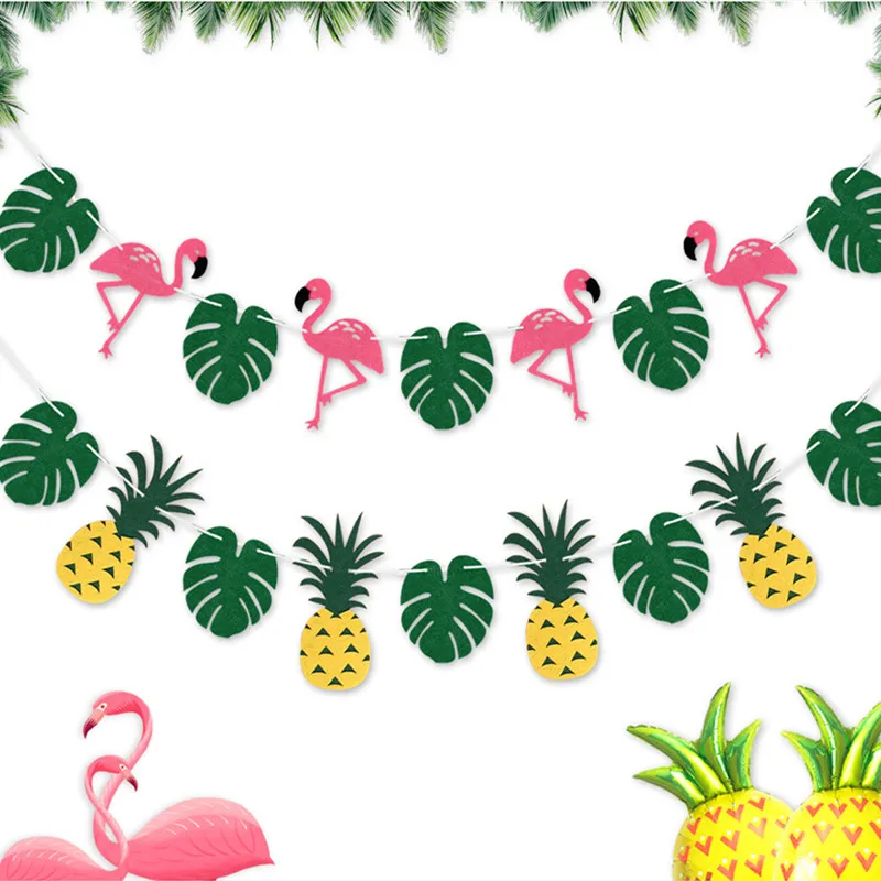 

1Pcs Flamingo and Pineapple Banner Bunting Turtle Leaf Summer Party Birthday Kid Party Photo PropsTropical Party Hawaii Banner,Q