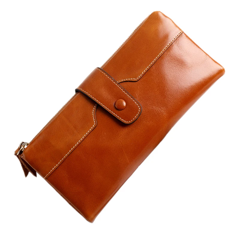 

Luxury Brand Design Genuine Leather Women Wallet Female Long Purse Fashion Wax Oil Leather Wallet Ladies Phone Clutch Bag