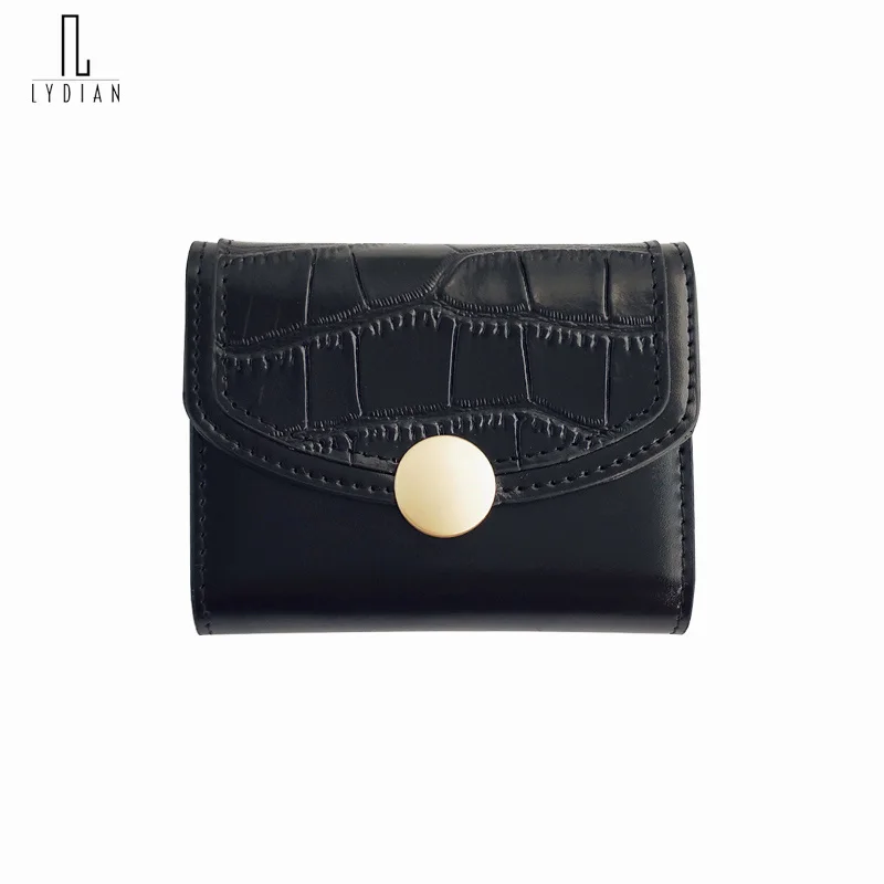 

Lydian Cowhide Crocodile Pattern Round Button Wallet Women Bags Purse New Short Mini Buckle Card Holder Wallet Carteira Femenina