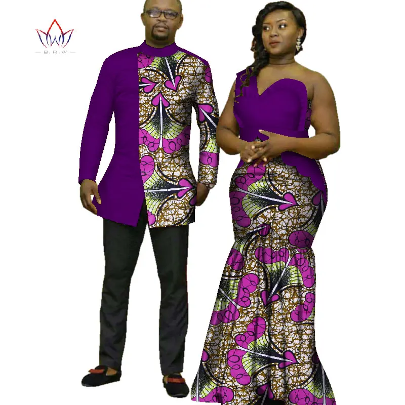Африканская одежда с принтом для пары, Дашики, элегантные женские вечерние платья и мужские рубашки, хлопковая африканская одежда WYQ125
