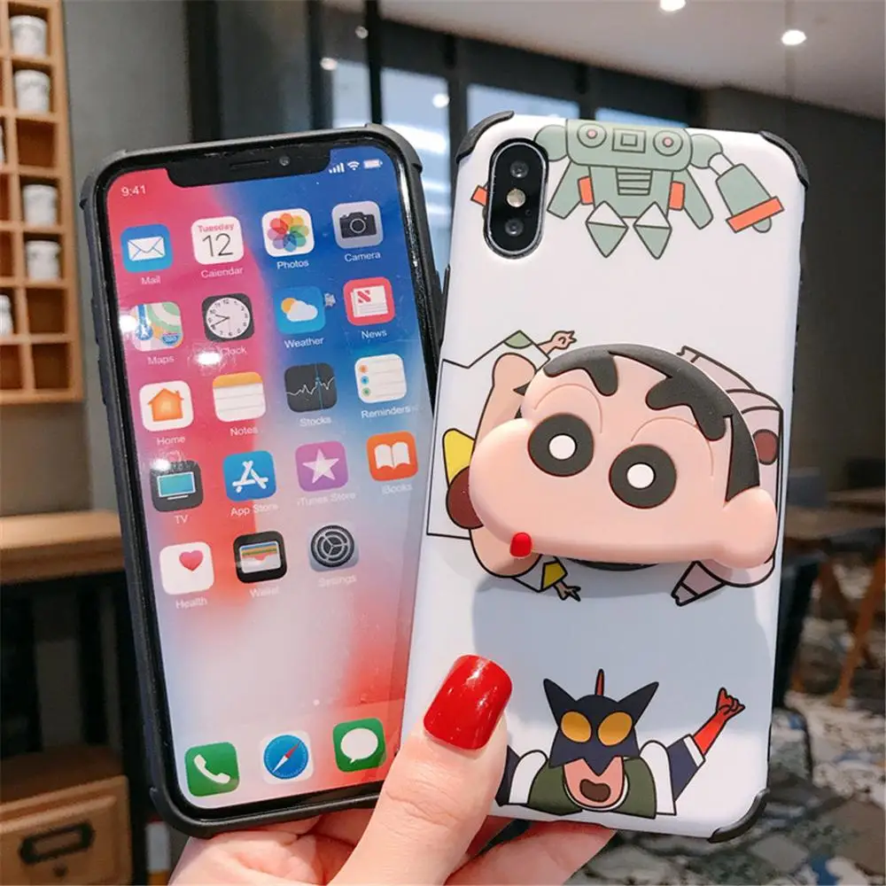 Для iphone 11 Pro Max Забавный мультяшный складной кронштейн Crayon Shinchan модный противоударный чехол для мобильного телефона iphone 6 6s 7 7plus 8 8plus X XR XS максимальный чехол