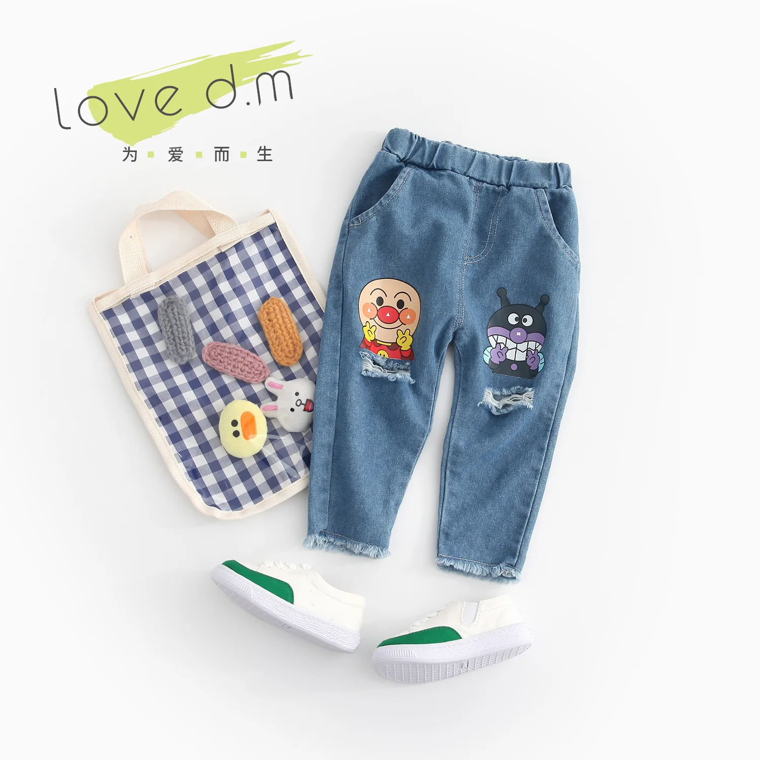 

Newborn Baby Pants 2019 Spring Unisex Children Trousers Hole Denim Baby Boys Girls Jeans Elastic Waist Kids Cartoon Pants