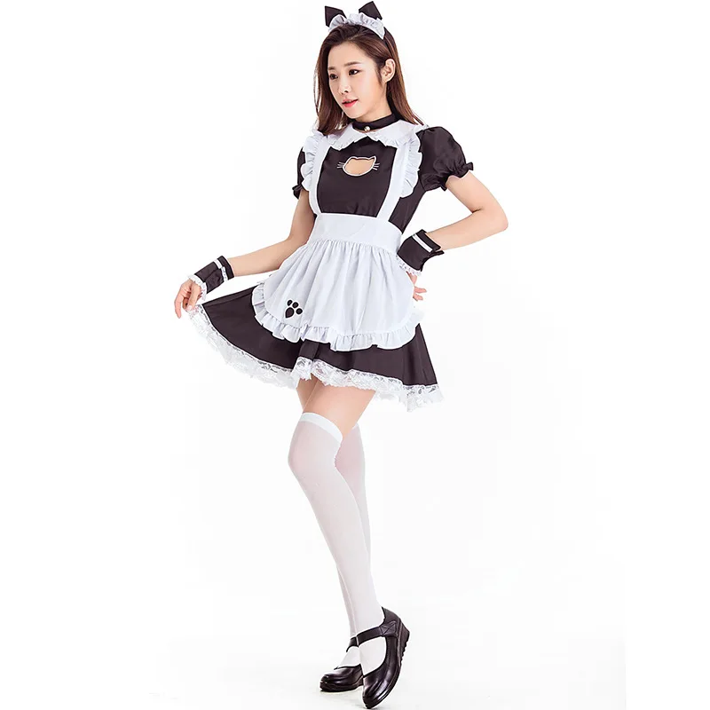 Black Cute Cat Lolita Maid Dress Costumes Cosplay Suit for Girls Woman Waitress Maid Party Stage