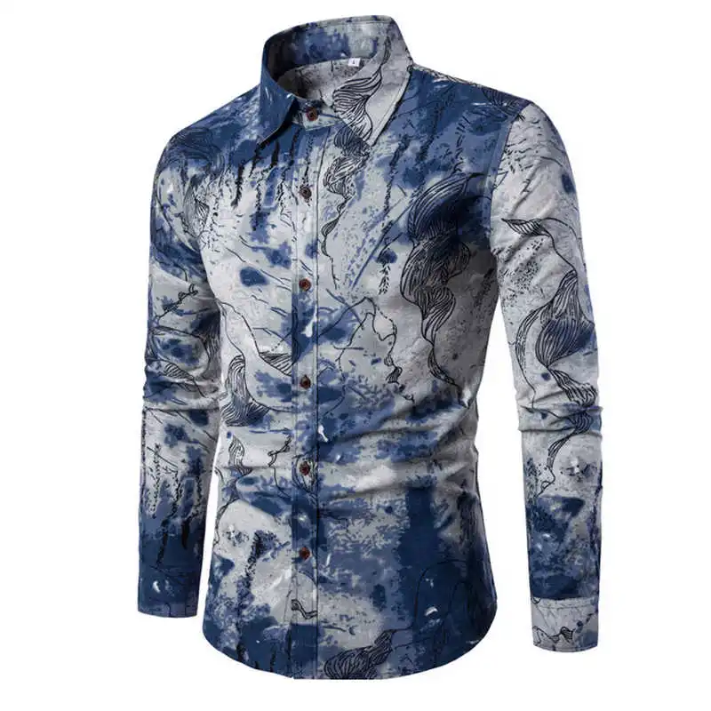 Костюмы модные мужские рубашки льняное платье рубашки Slim Fit отложным Для мужчин рубашка с длинными рукавами Мужская гавайская рубашка больших размеров - Цвет: CS3