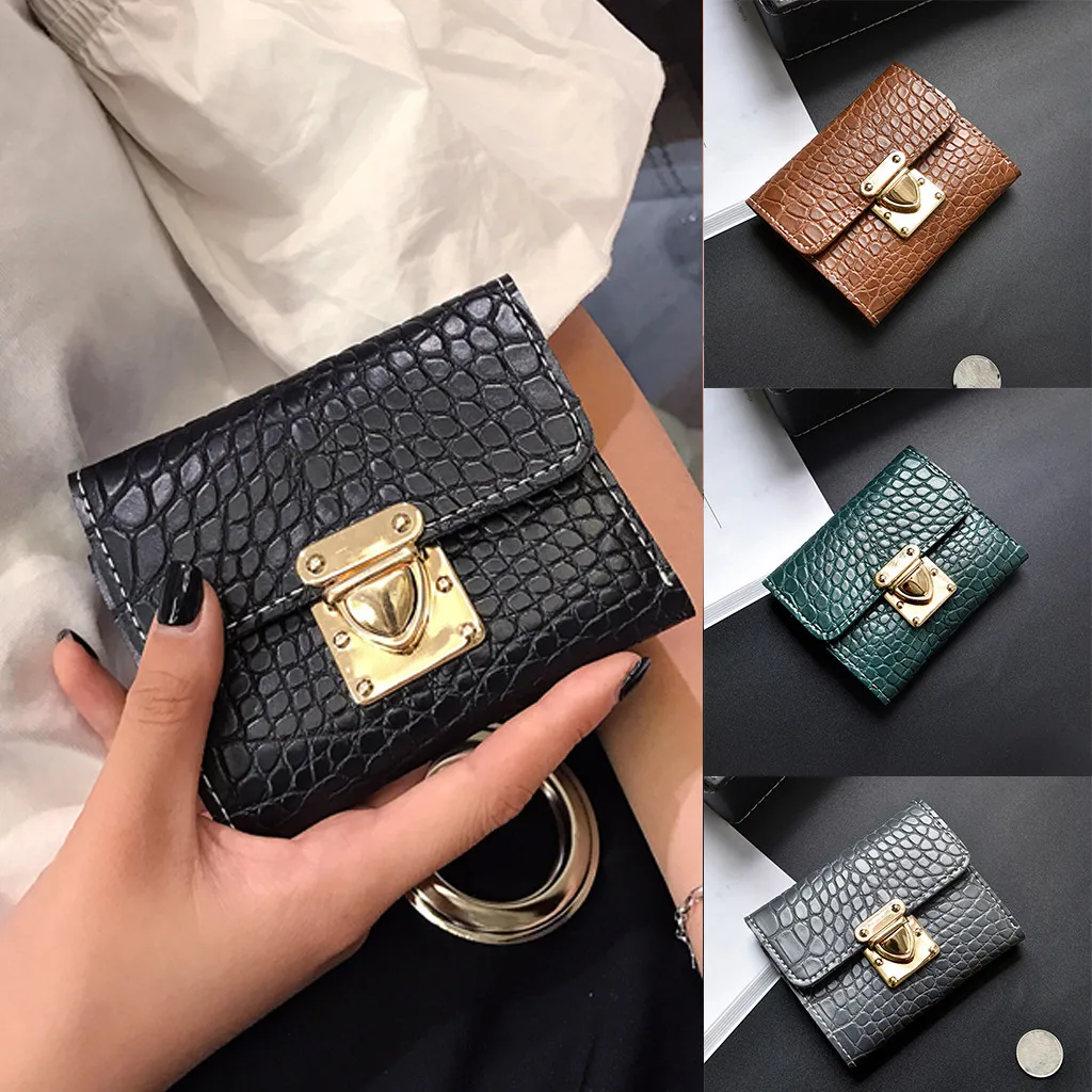 

Women's Short Wallet Embossed Tri-Fold Folding Wallet Fashion Wallet Mini Square Package Crocodile Pattern 2019 New Girls #YL10