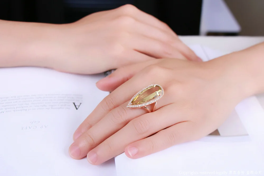 MoBuy MBRI041 Роскошные натуральный драгоценный камень цитрин кольца 925 пробы серебро розовое золото свадебные S925 ювелирные изделия для женщин
