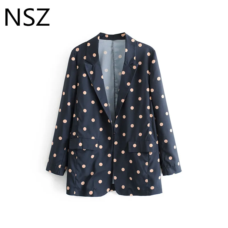

NSZ Women Polka Dots Blazer Office Thin Long Sleeve Double Pocket Suit Jacket Ladies Work Wear Elegant Blazer Coat