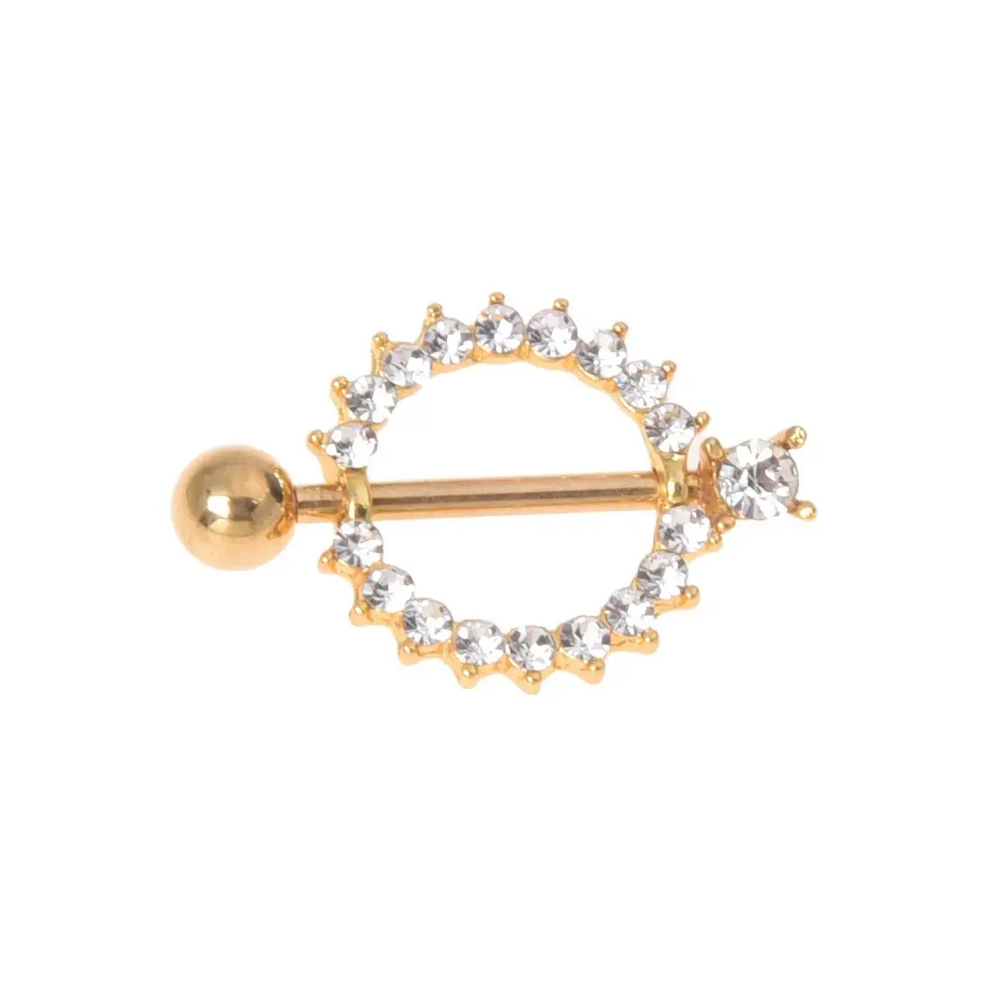 Gemmed Sunburst Nipple Shield Ring Bar Barbell Piercing Jewelry Goldin