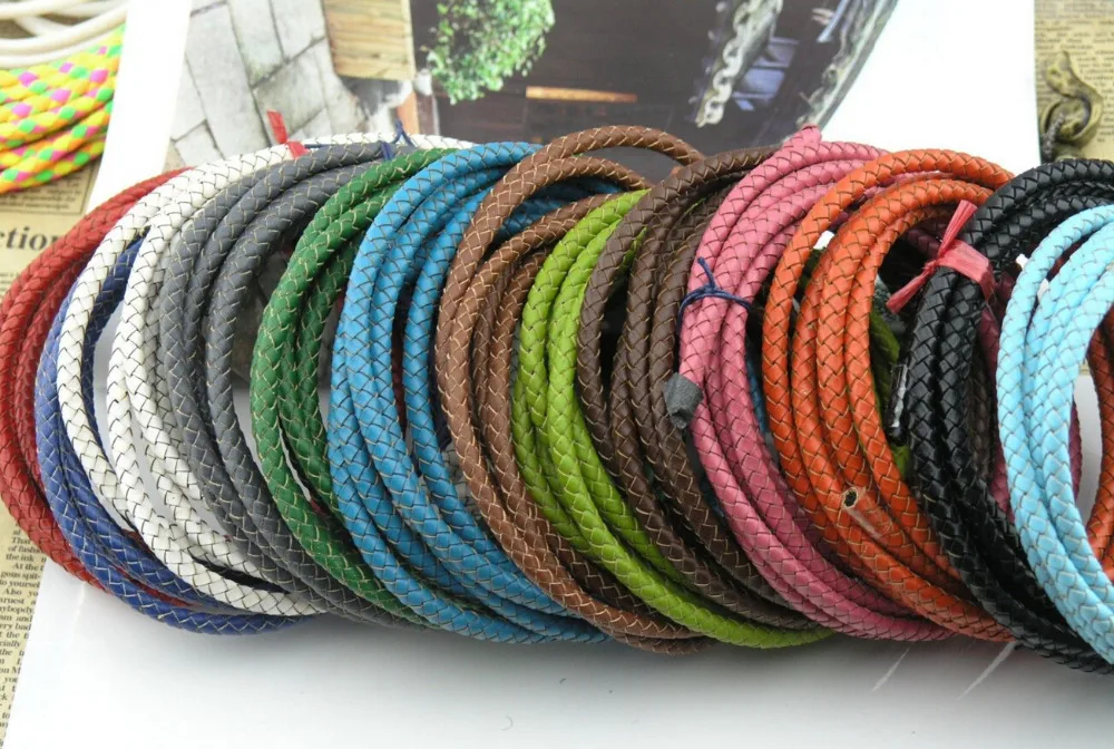 

16 Colors Available--2 Yards 6.0mm Round Bolo Braided Real Leather Cord For Bracelet Making--LCB60