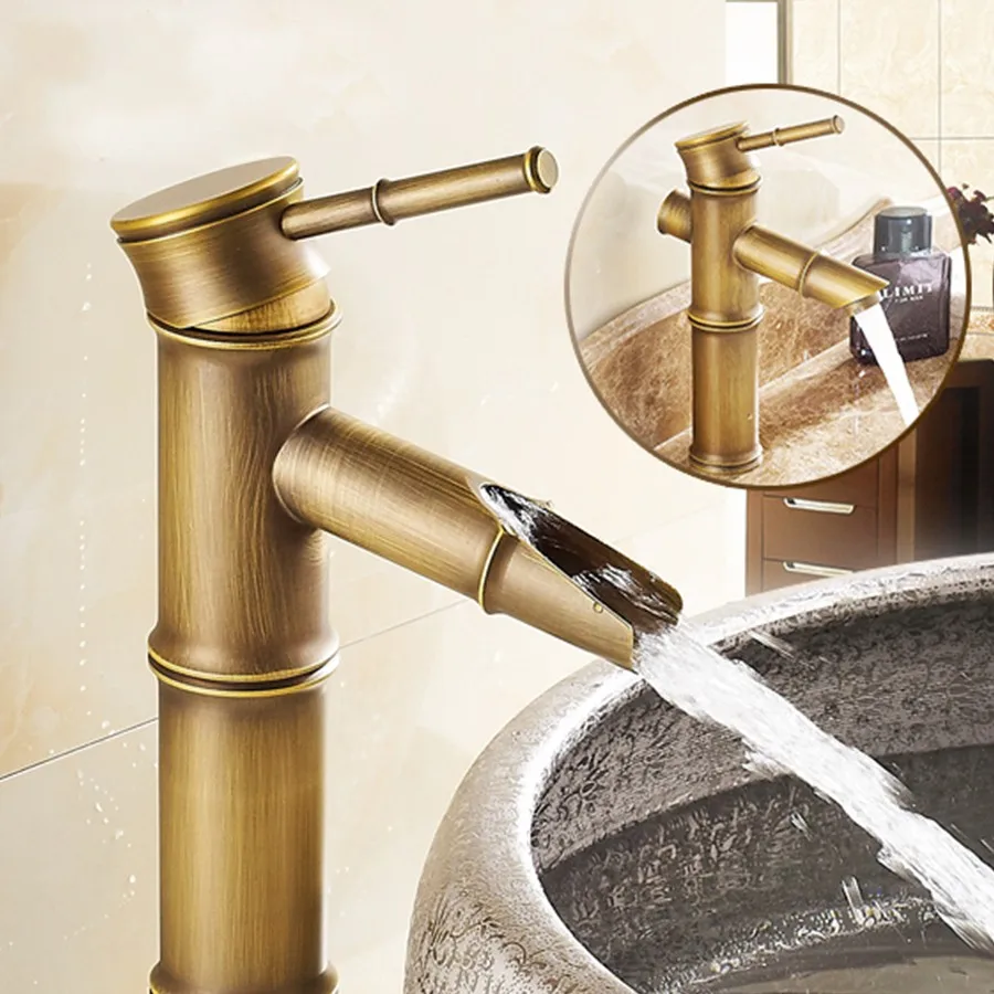 New Home Decoration Handle Single Bathroom Sink Faucet Antique Bamboo Bath Mixer Faucet Vintage Hot / Cold Water Brass Faucet YS girl s carriage jewelry box holiday gift business gifts collectible home decoration crafts antique miniature cars birthday gift