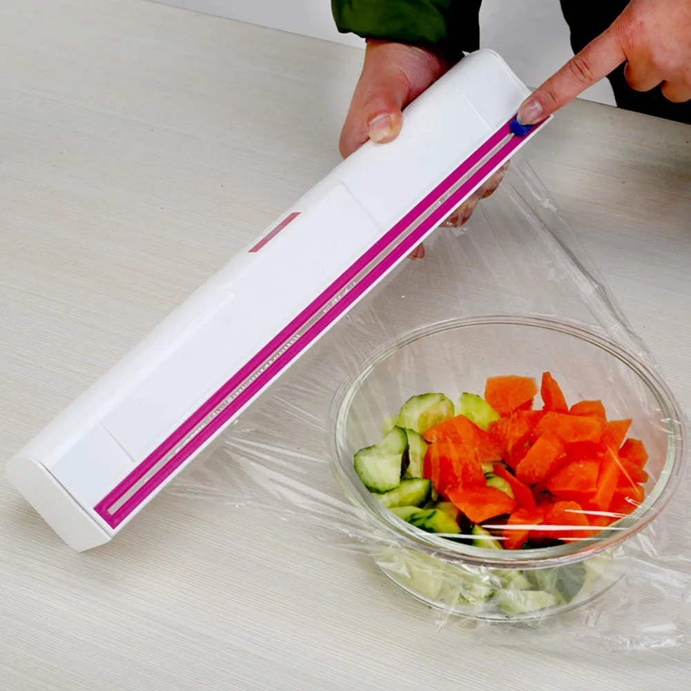 Hot Useful Food Wrap Dispenser Plastic Cutter Foil Cling Film Storage Holder Box Kitchen