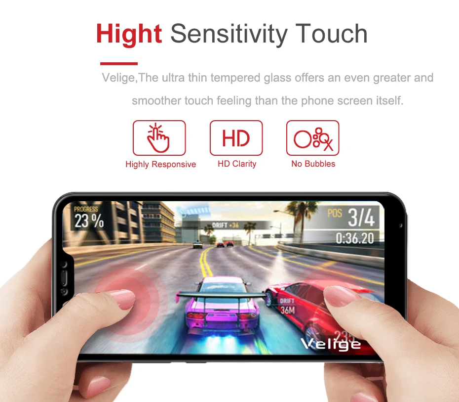 2 Pack Velige Screen Protector For Xiaomi Mi A2 Lite Xiomi MiA2 Lite Tempered Glass 2.5D Full Cover 9H Protective Glass Film (3)