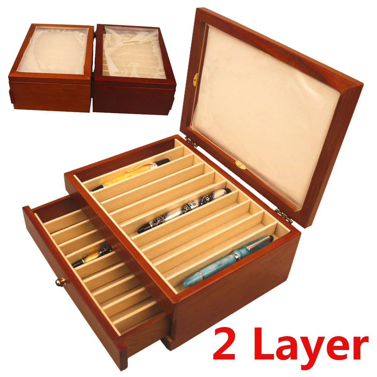 

2 Layer Large-capacity Wooden Pen Box Wood Pen Box Fountain Pen Pencil Case Display Storage Wood Case 20 Pens Holders