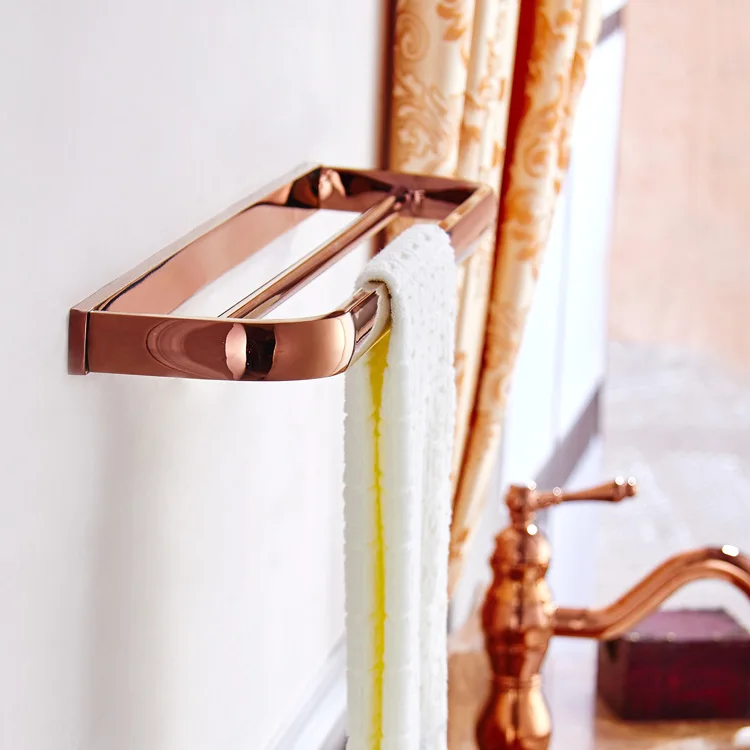 Auswind Solid Brass Rose Gold Polished Double Towel Bar Bathroom