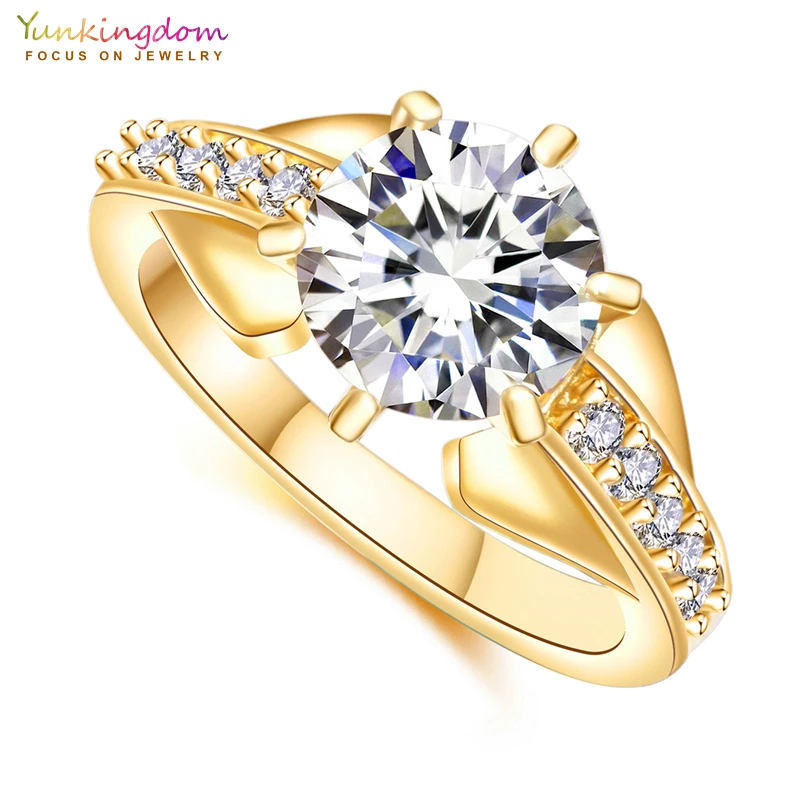 Кристалл Кубического Циркония Золотое заполненное обручальное кольцо элегантные модные ювелирные изделия кольца для женщин