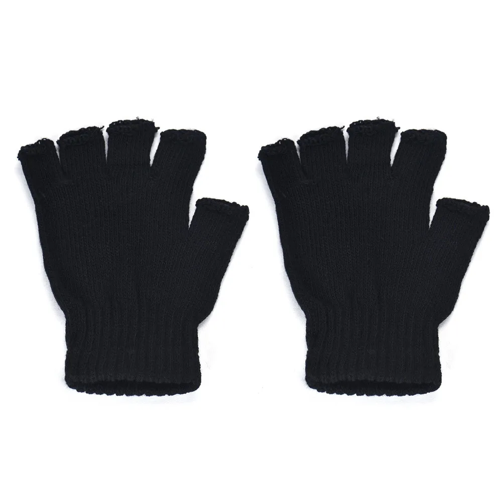 Мужские черные вязаные эластичные теплые перчатки без пальцев, новые модные черные короткие перчатки без пальцев