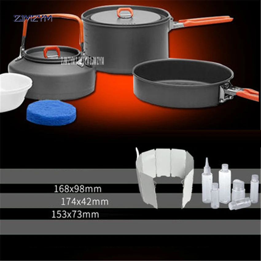 2-3 persona cubiertos medio olla y sartén y té pot senderismo Camp Cook set Vajilla aluminio aleación conjunto acampar al aire libre pote