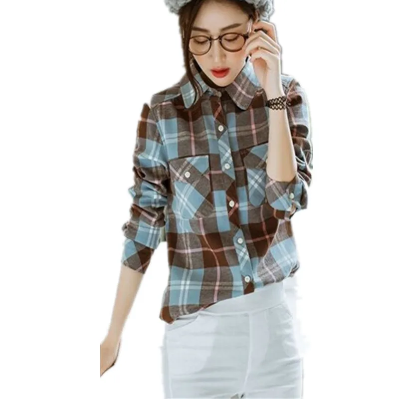 Blusa Feminina Blouses font b Tartan b font Plaid Flannel Shirt Women Thick Warm Long Sleeve