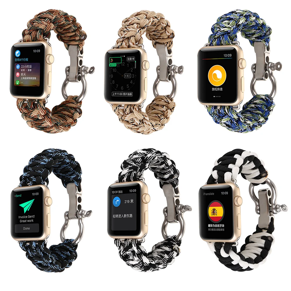 

Fashion Sport Hand-woven Rope Strap for Apple Watch 38mm 40mm 42mm 44mm Series 1 2 3 4 Camouflage Strap for iWatch Nylon