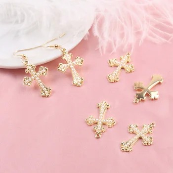 

10pcs/pack 20*30mm Cross Metal Pearl Cross Golden Charms Pendant For Earring Bracelet DIY handmade
