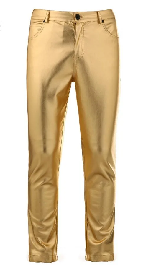 gold Горячее предложение! Распродажа! Мужская модная одежда сценический певец облегающий Костюм золотые Серебристые Брюки Панк кожаные брюки. /28-34 - Цвет: gold
