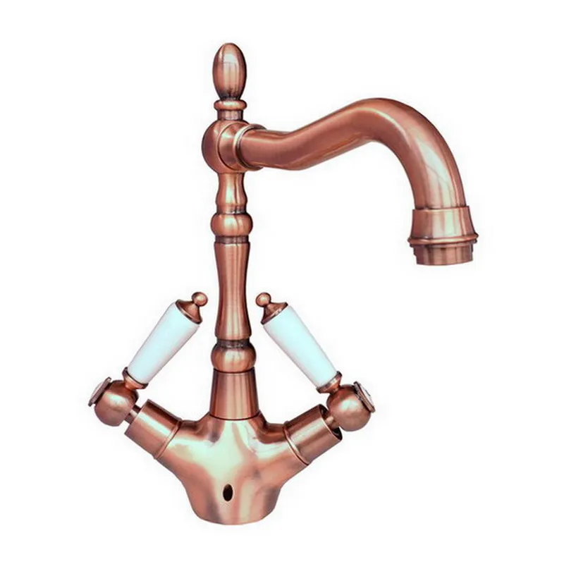 Antique Red Copper Bathroom Kitchen Vessel Sink Mixer Tap Faucet Swivel Spout Dual Ceramics Handles arg001