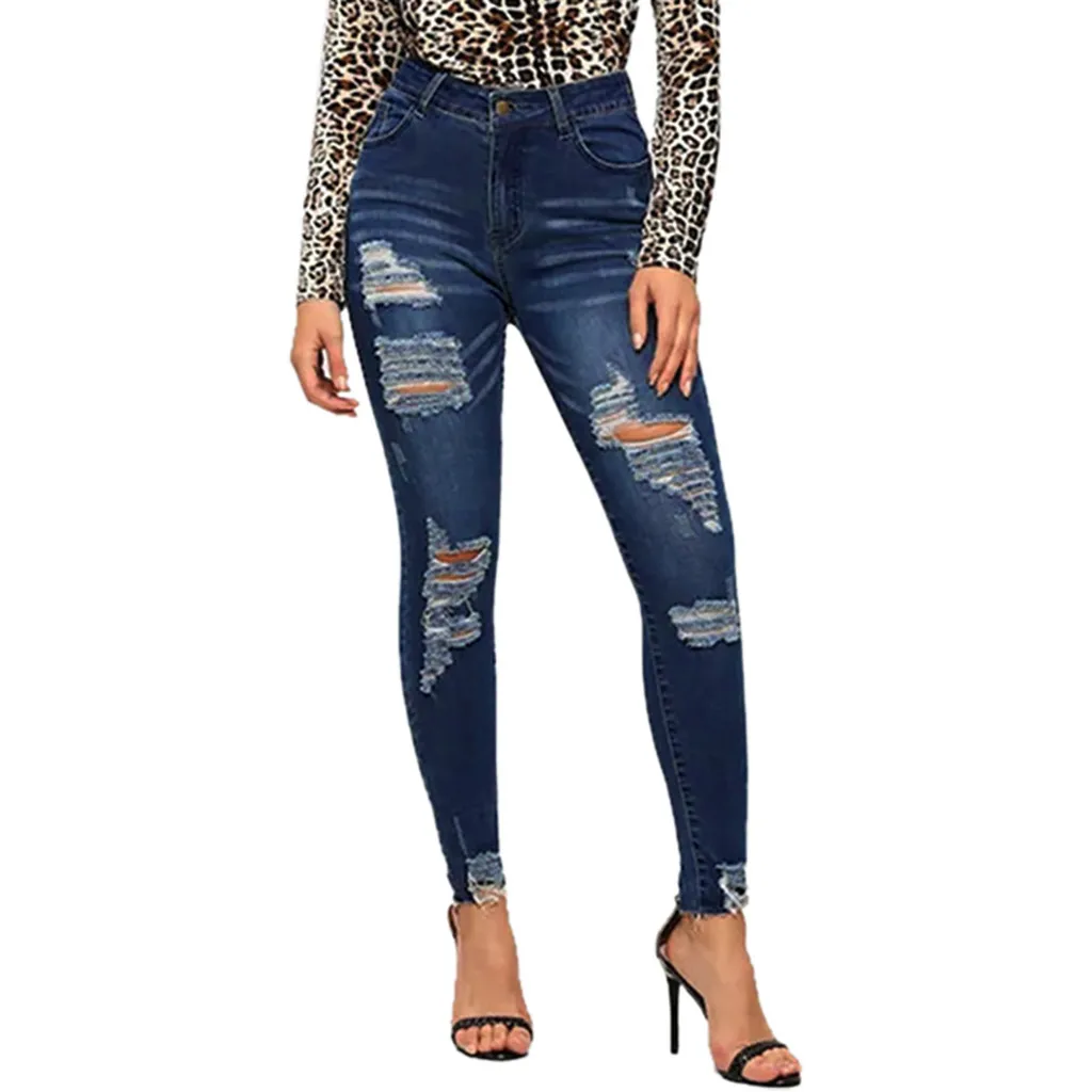 

FREE OSTRICH Fashion Women's Stretch Jeans Women's Low Waist Stretch Slim Sexy Pencil Pants Jeans Sexy hip pants Hole tearing