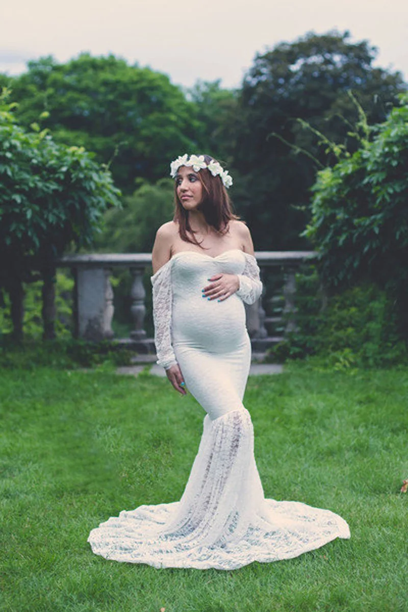Длинное кружевное платье для беременных; одежда для фотосессии