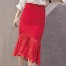 Юбка-годе с высокой талией, женские кружевные юбки в стиле пэтчворк на весну и осень, юбка-русалка, юбка-карандаш для девушек, юбка для работы, 749