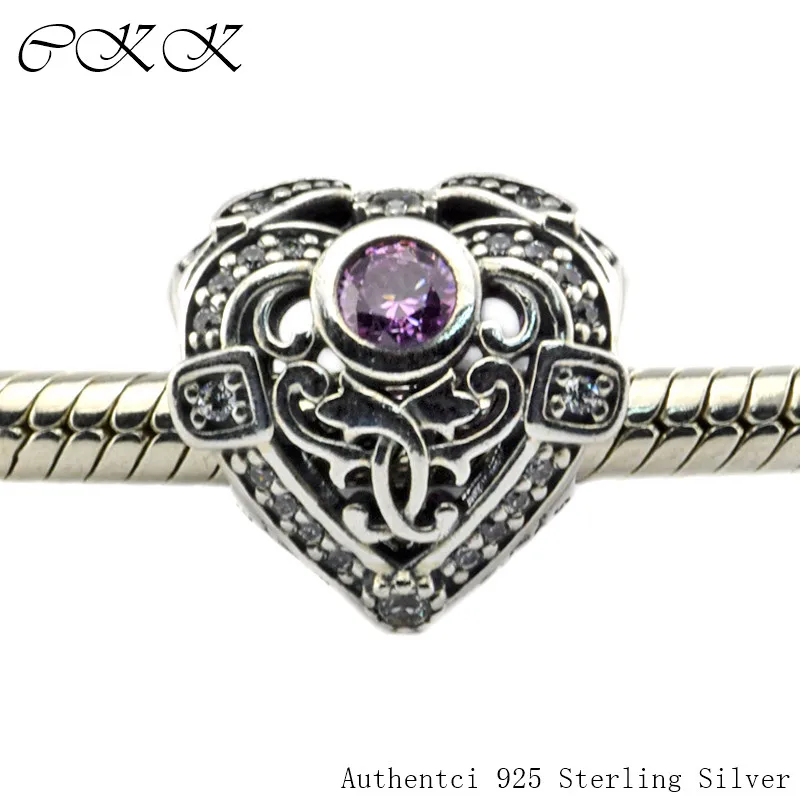

100% 925 Sterling Silver Opulent Heart Beads With Orchid & Clear CZ Fit Bracelets for Jewelry Making YL426