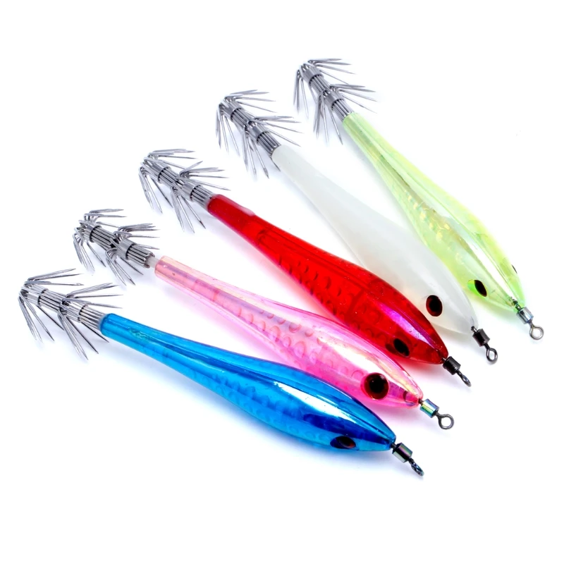 

5Pcs Glow In Dark Luminous Squid Cuttlefish Fishing Lures Tackle Jig Bait Hooks