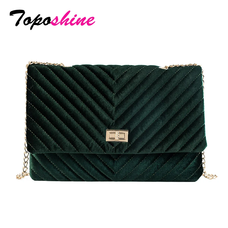

Toposhine Autumn New Soft Warm Striped Velour Lady Shoulder Bag Large Business Women Message Bags Chain Strap Light New For Girl